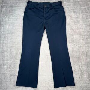 Lee Pants Mens 34x29 Blue Vintage 70s Perma Press Flare Bell Bottom Trouseres